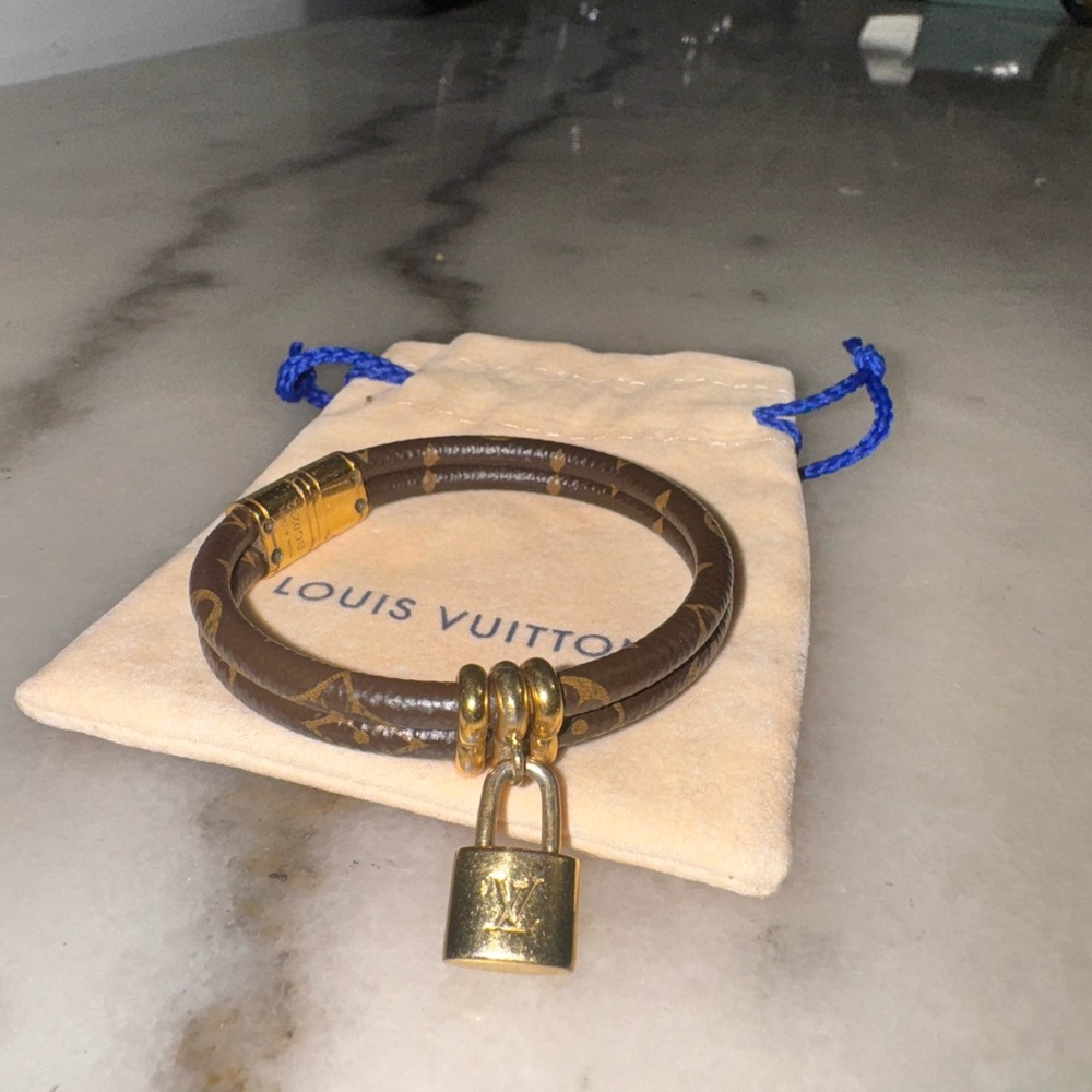 Louis Vuitton Monogram Brown Bracelet with Gold Padlock